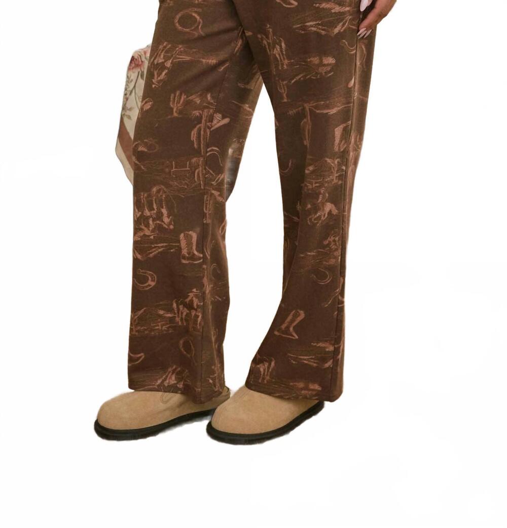 NEW BLU PEPPER women's western print sweatpants in brown